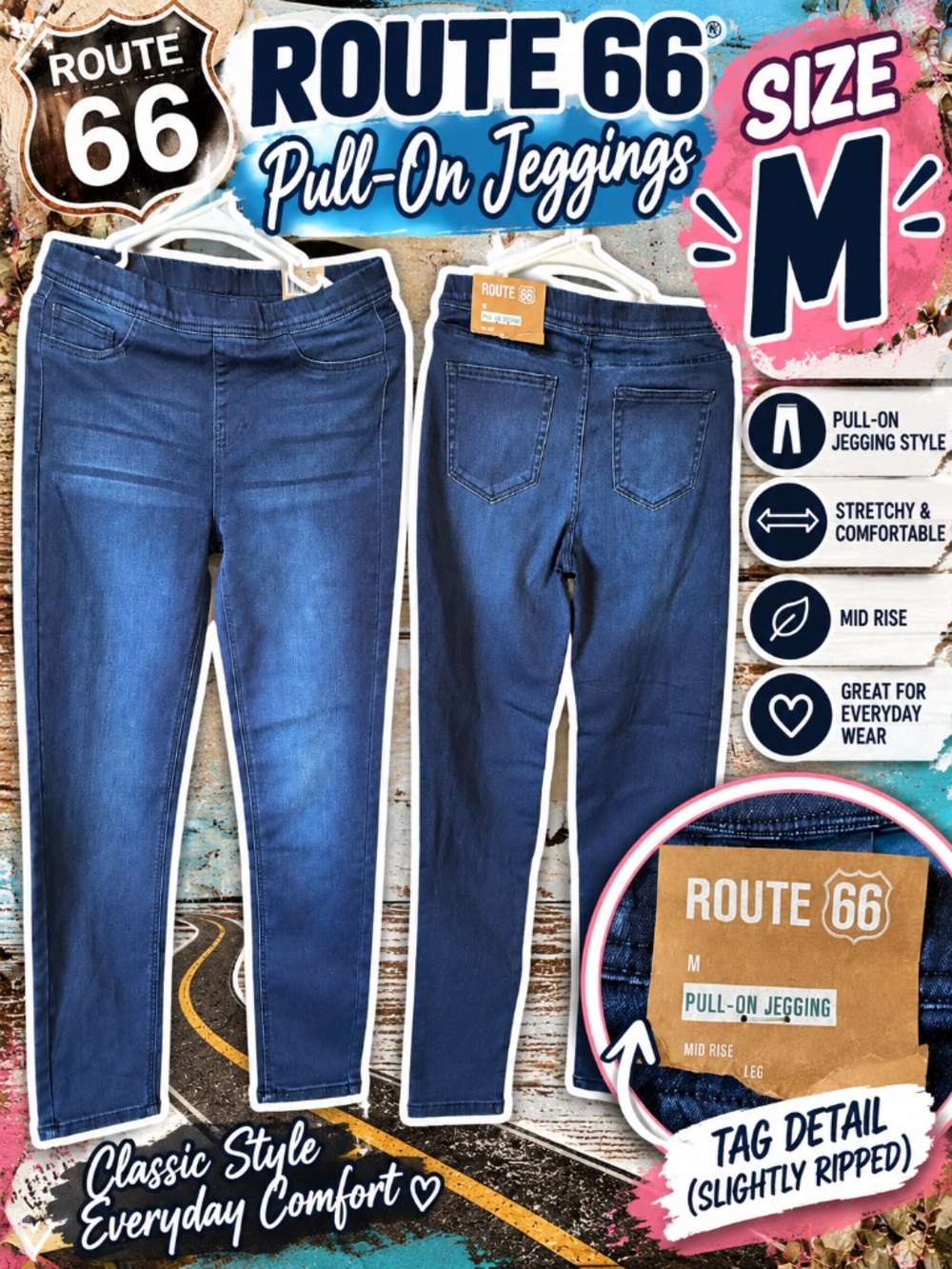 💙 Route 66 Pull-On Jeggings Size M | Mid Rise Stretch Denim